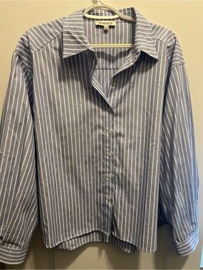 Women’s Nanette Lepore Blue Striped Button-Up Blouse